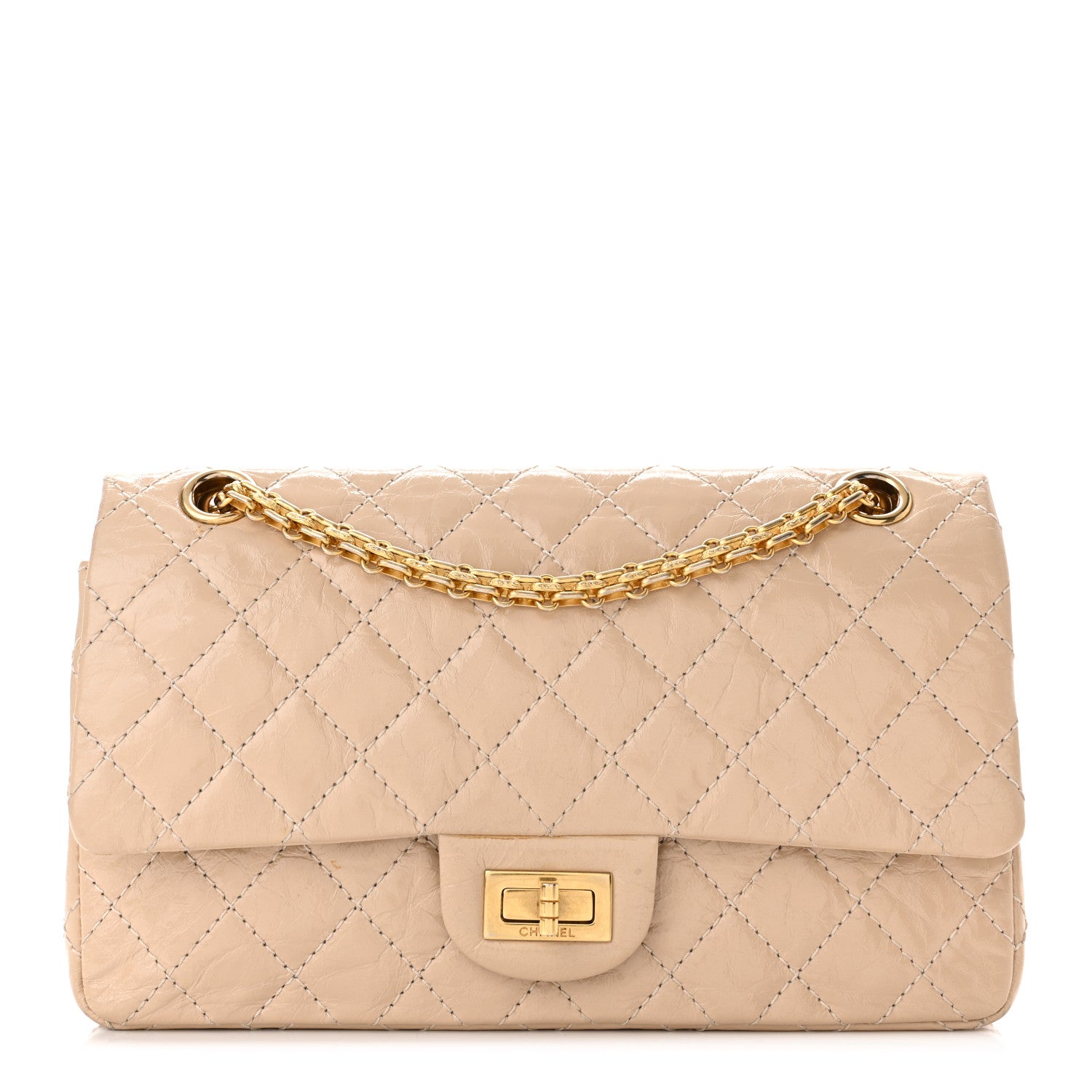 Chanel Patent Distressed Calfskin Quilted 2.55 Reissue 225 Flap Beige 1 of 12