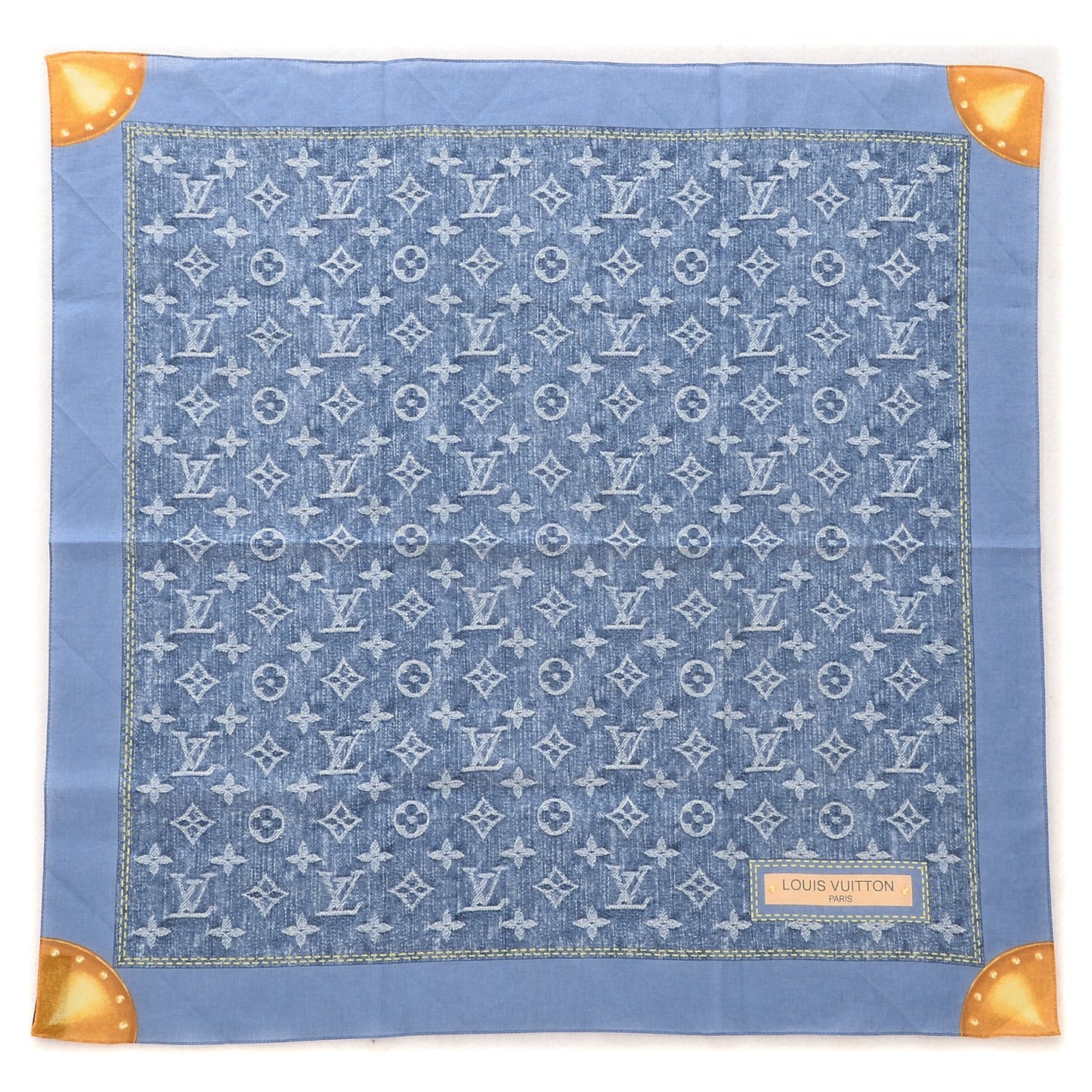 Silk Monogram Denim Bandana Scarf Blue
