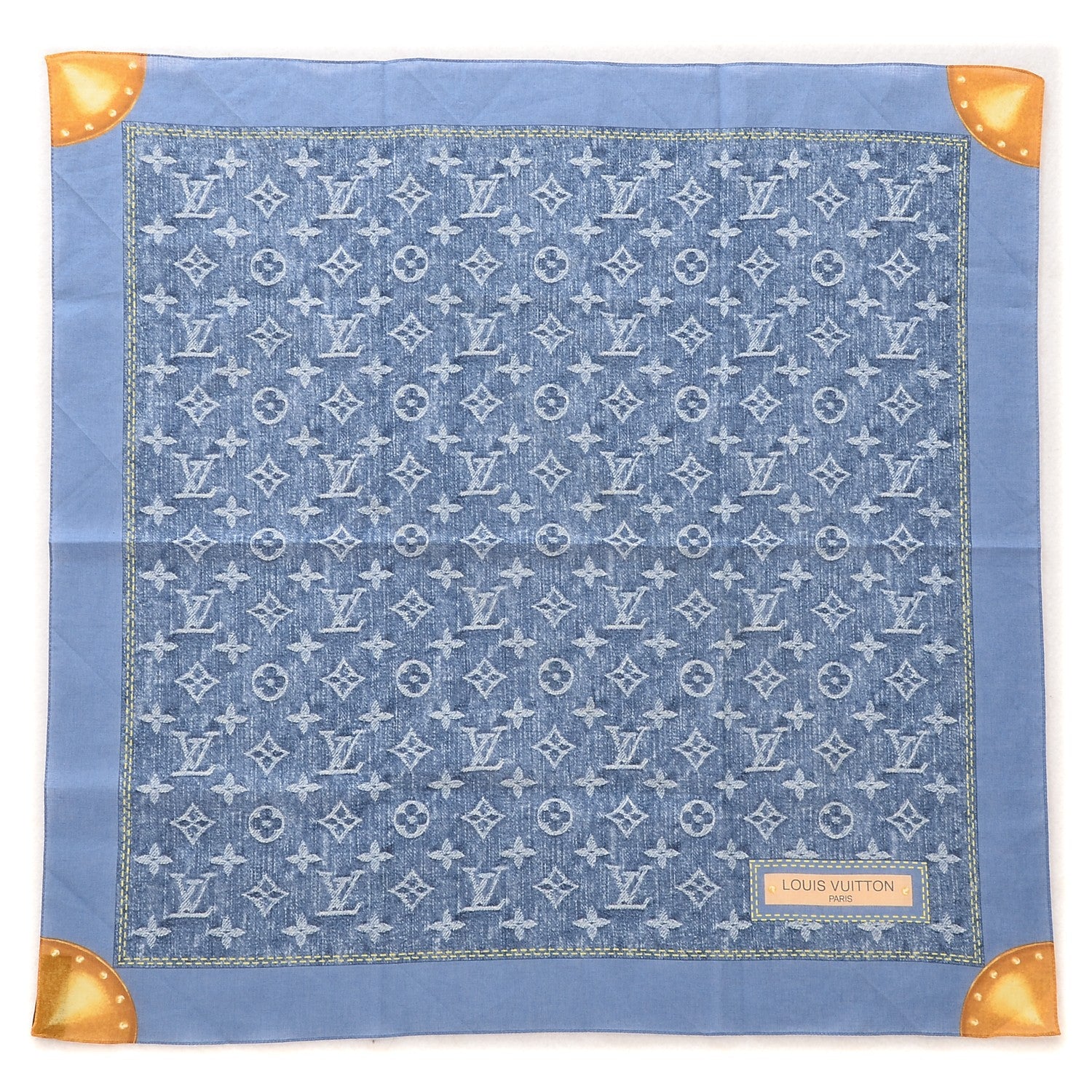 Louis Vuitton Silk Monogram Denim Bandana Scarf Blue 1 of 5