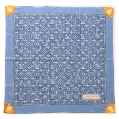 Louis Vuitton Silk Monogram Denim Bandana Scarf Blue 1 of 5