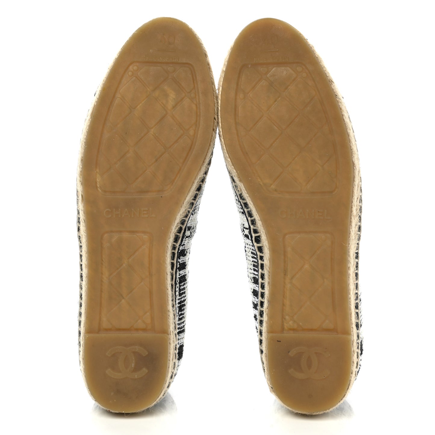 Tweed Lambskin CC Espadrilles 40 Ivory Grey Black