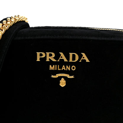 Prada Velluto Zip Top Chain Shoulder Bag Black 8 of 10