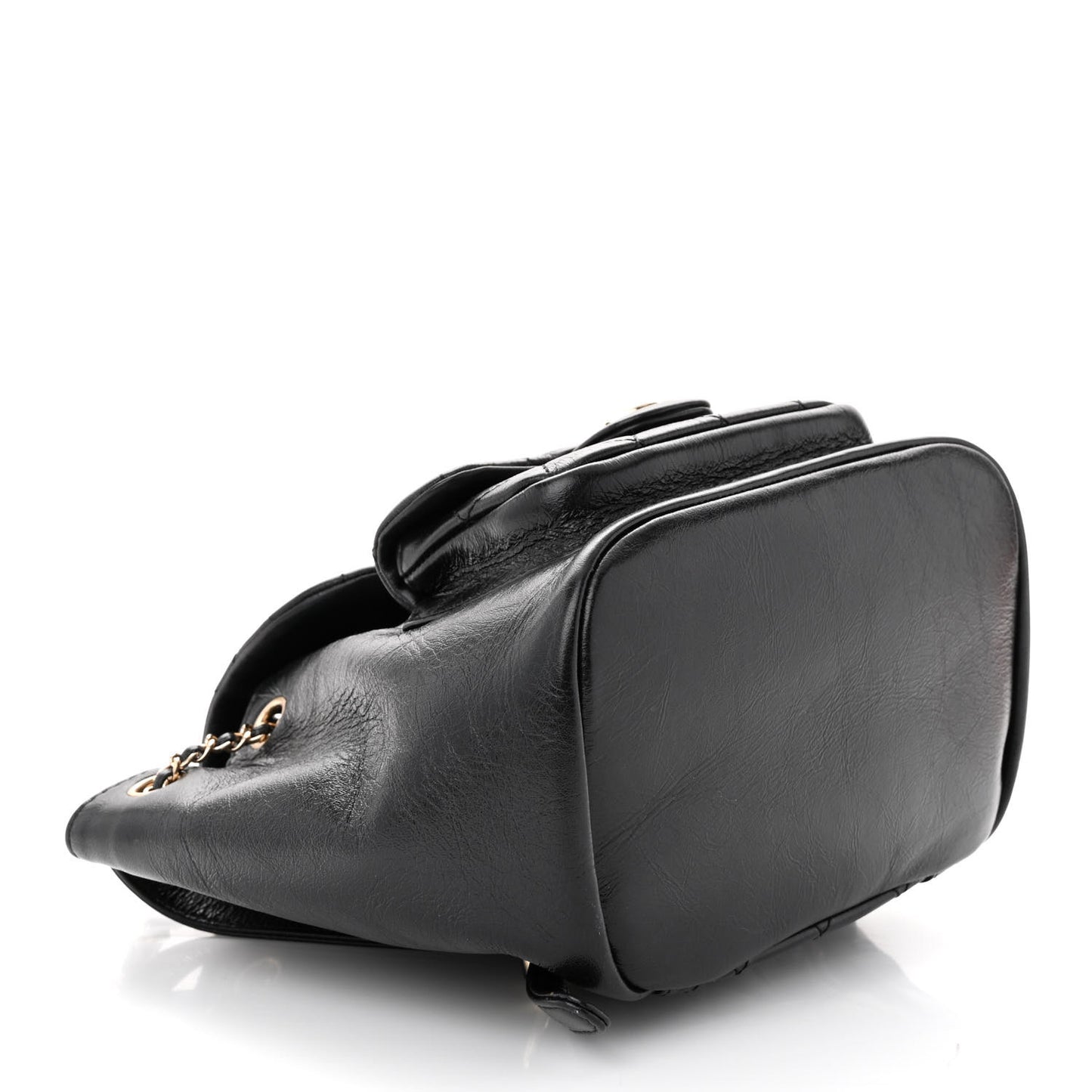 Glazed Aged Calfskin Quilted Small Duma Drawstring Backpack Black