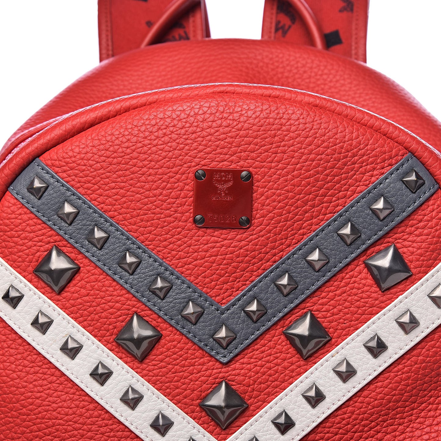Calfskin Studded Small Logo Backpack Red