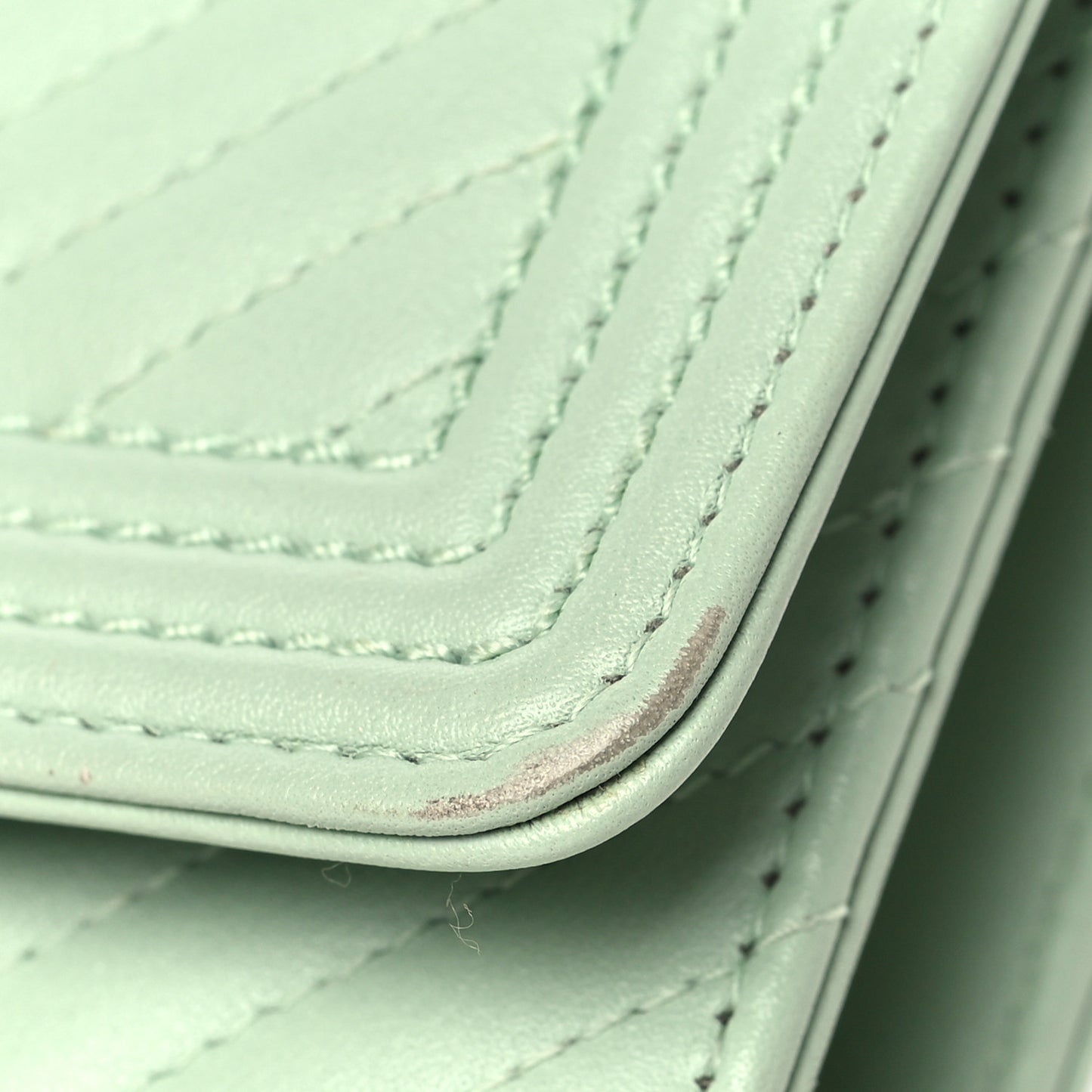 Lambskin Chevron Quilted Boy Wallet On Chain WOC Light Green