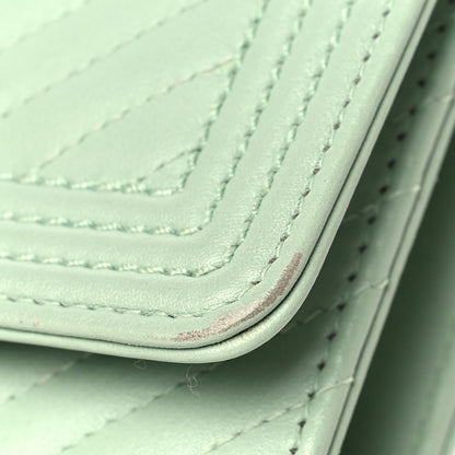 Chanel Lambskin Chevron Quilted Boy Wallet On Chain WOC Light Green 12 of 14