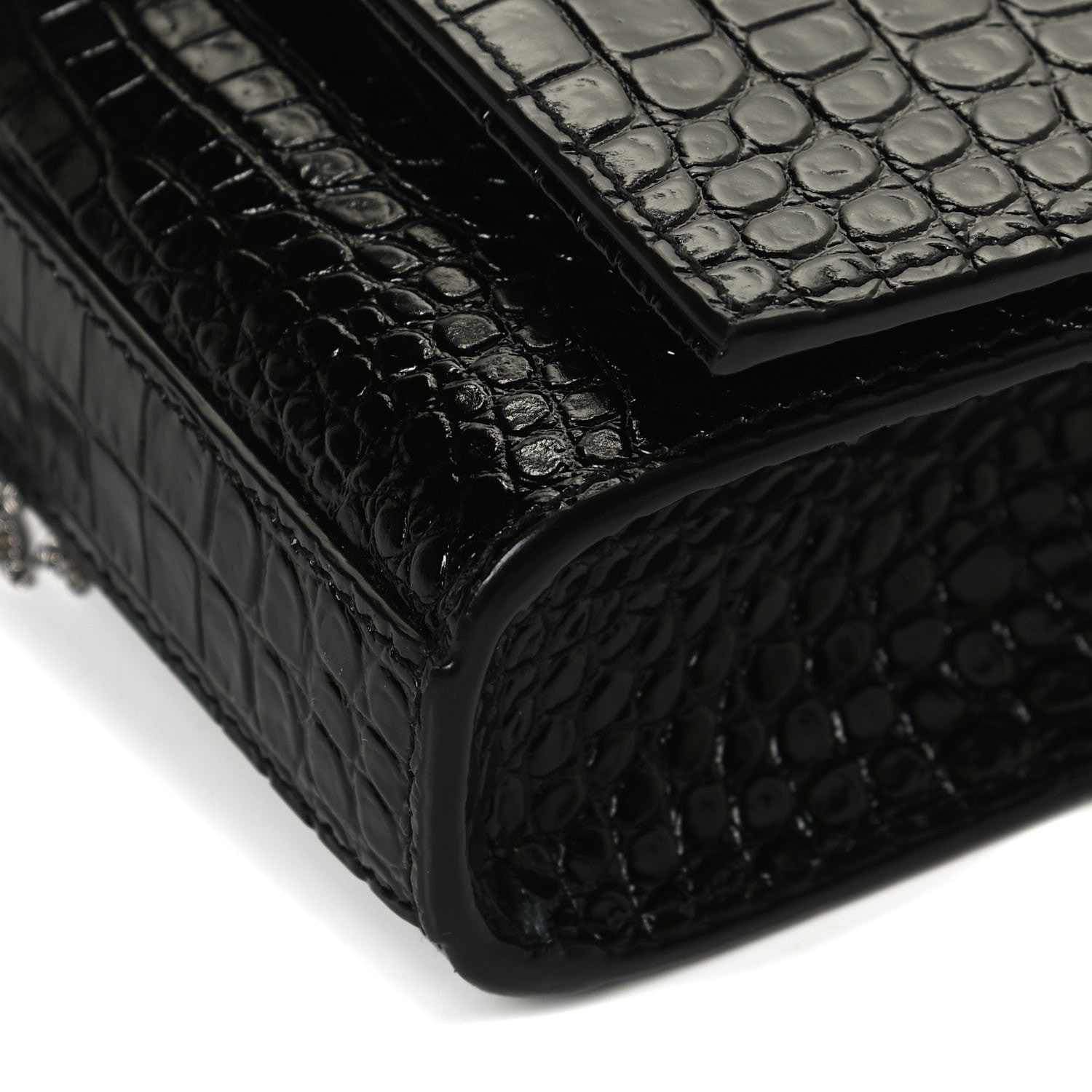 Saint Laurent Calfskin Crocodile Embossed Small Classic Monogram Kate Tassel Satchel Black 10 of 11