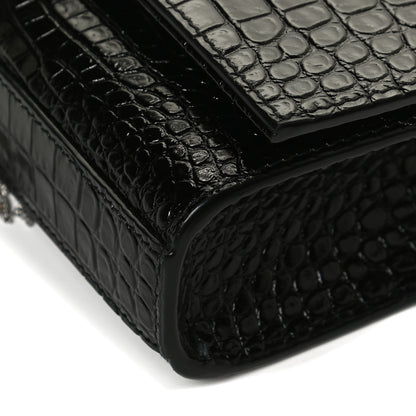 Saint Laurent Calfskin Crocodile Embossed Small Classic Monogram Kate Tassel Satchel Black 10 of 11