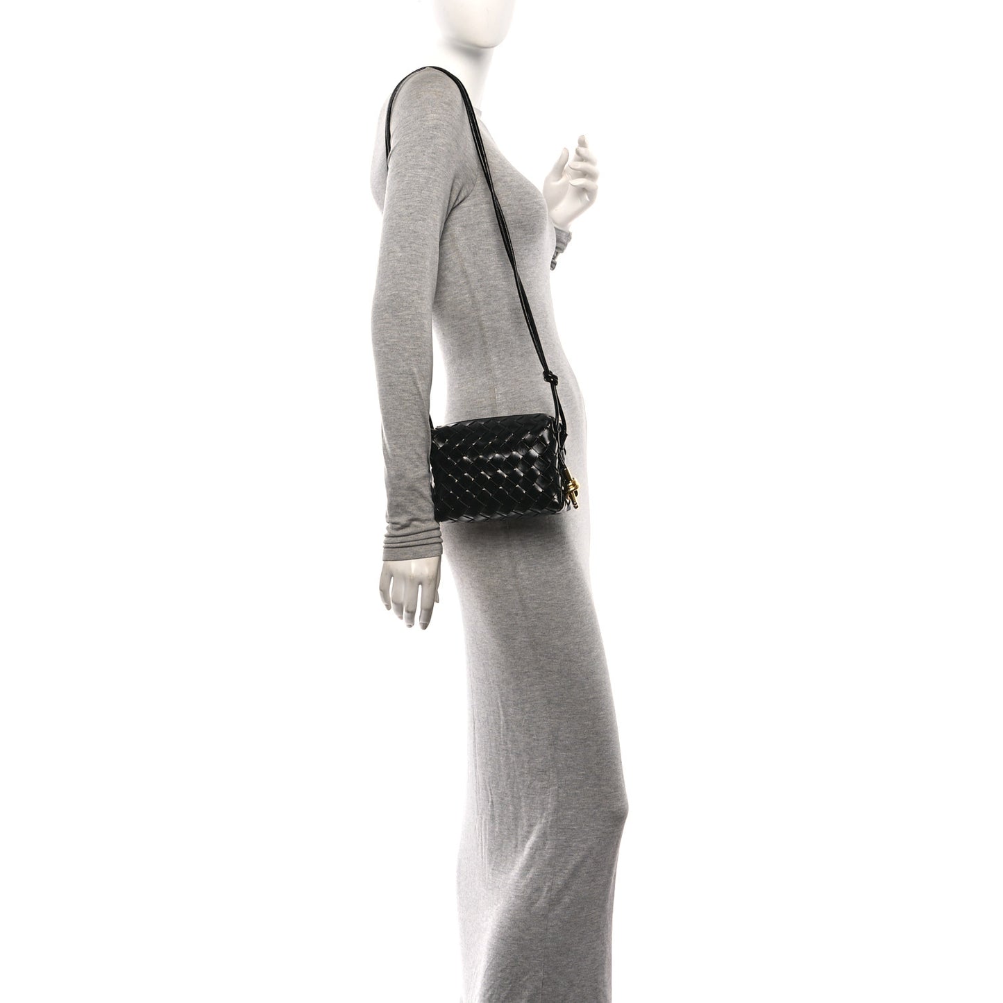 Polished Nappa Intrecciato Metallic Knot Mini Loop Camera Bag Black