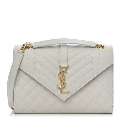 Saint Laurent Grain De Poudre Textured Mixed Matelasse Medium Triquilt Monogram Satchel Crema Soft 1 of 10