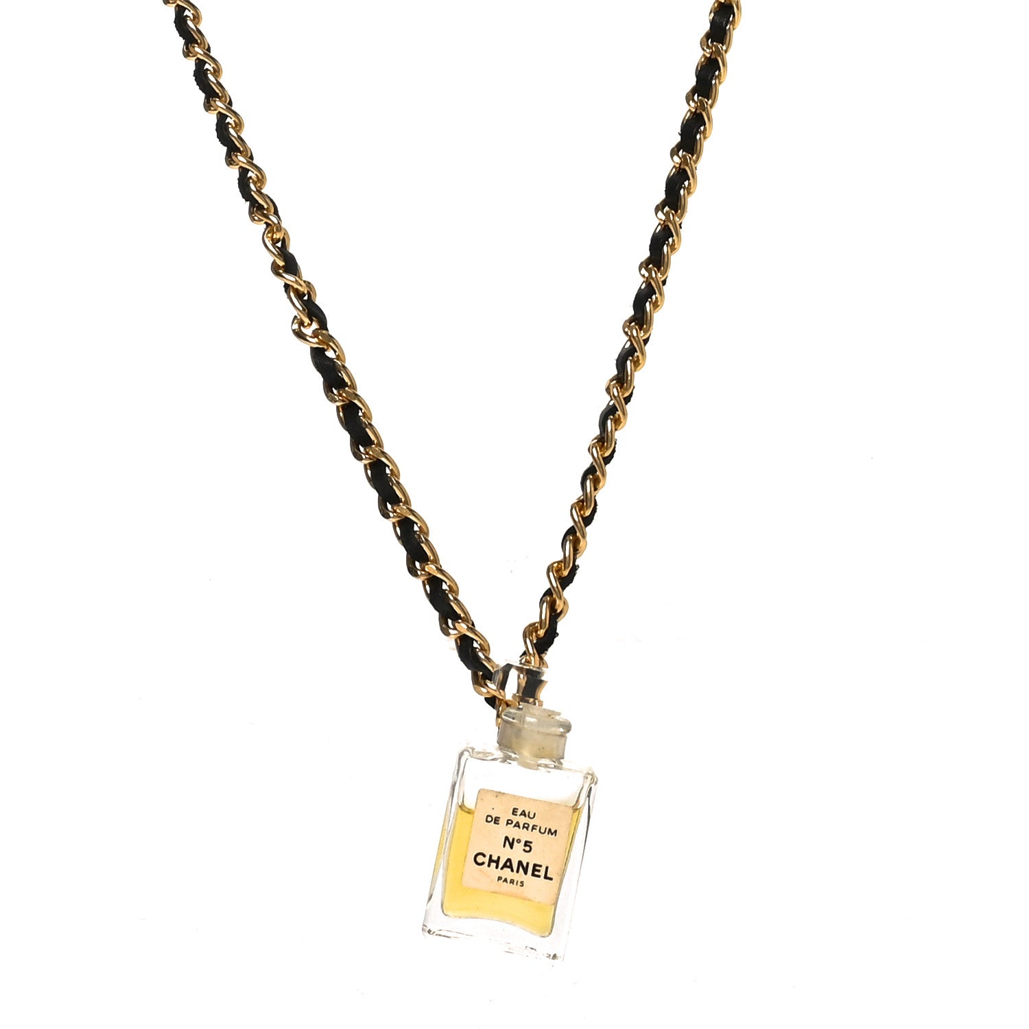 Chanel Metal Lambskin Resin CC No 5 Perfume Bottle Necklace Gold Black 1 of 4