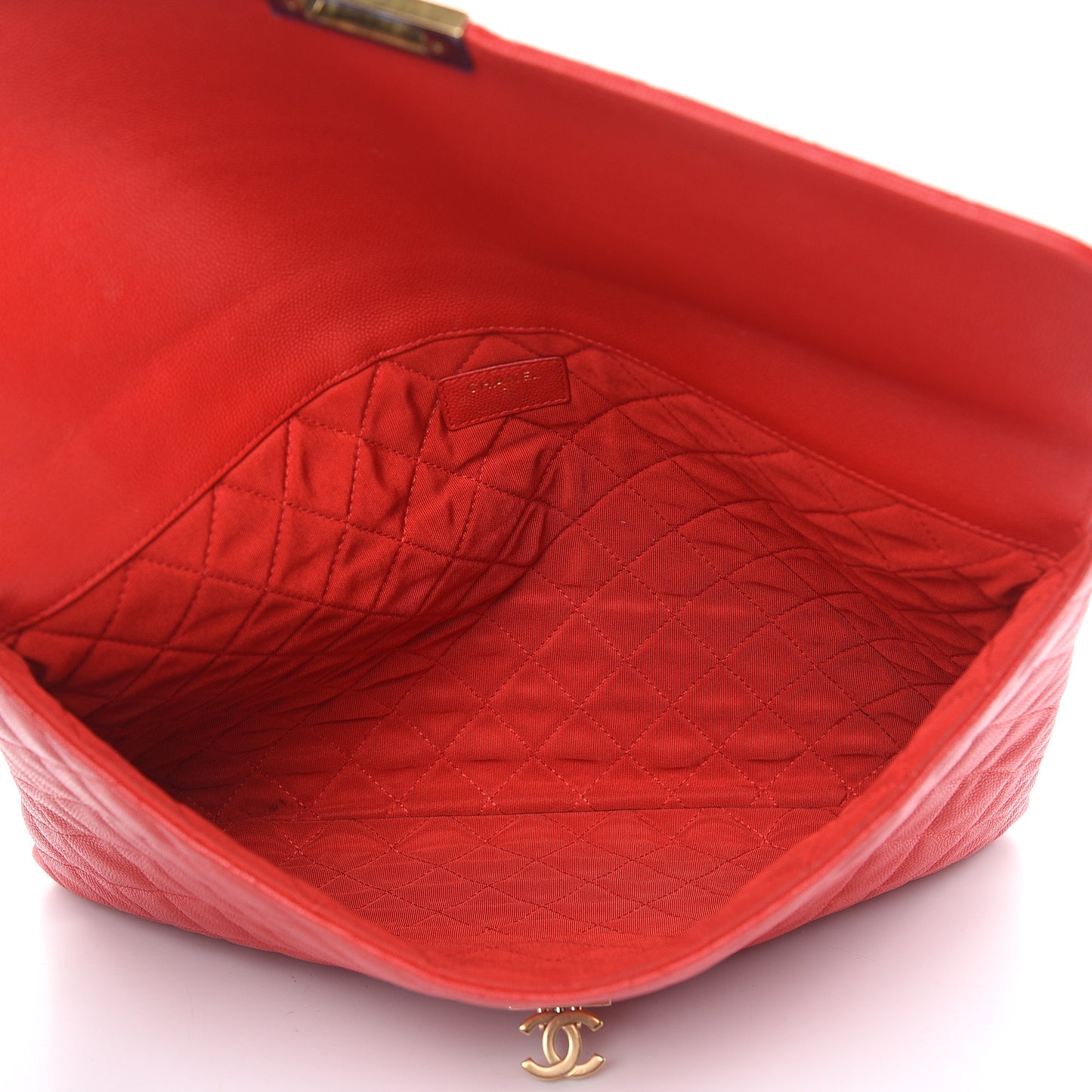 Caviar Quilted Large Golden Class Pouch Red
