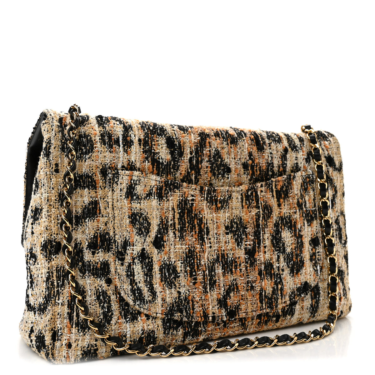 Chanel Tweed Mixed Fibers Leopard Print Souplissimo Maxi Flap Brown Black White 3 of 10
