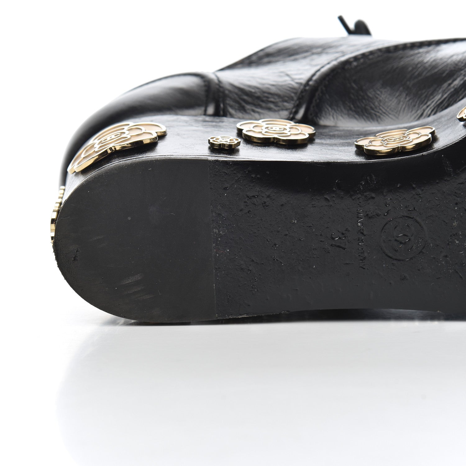 Chanel Crumpled Calfskin Lace Up Platform Oxfords 37 Black 19 of 22