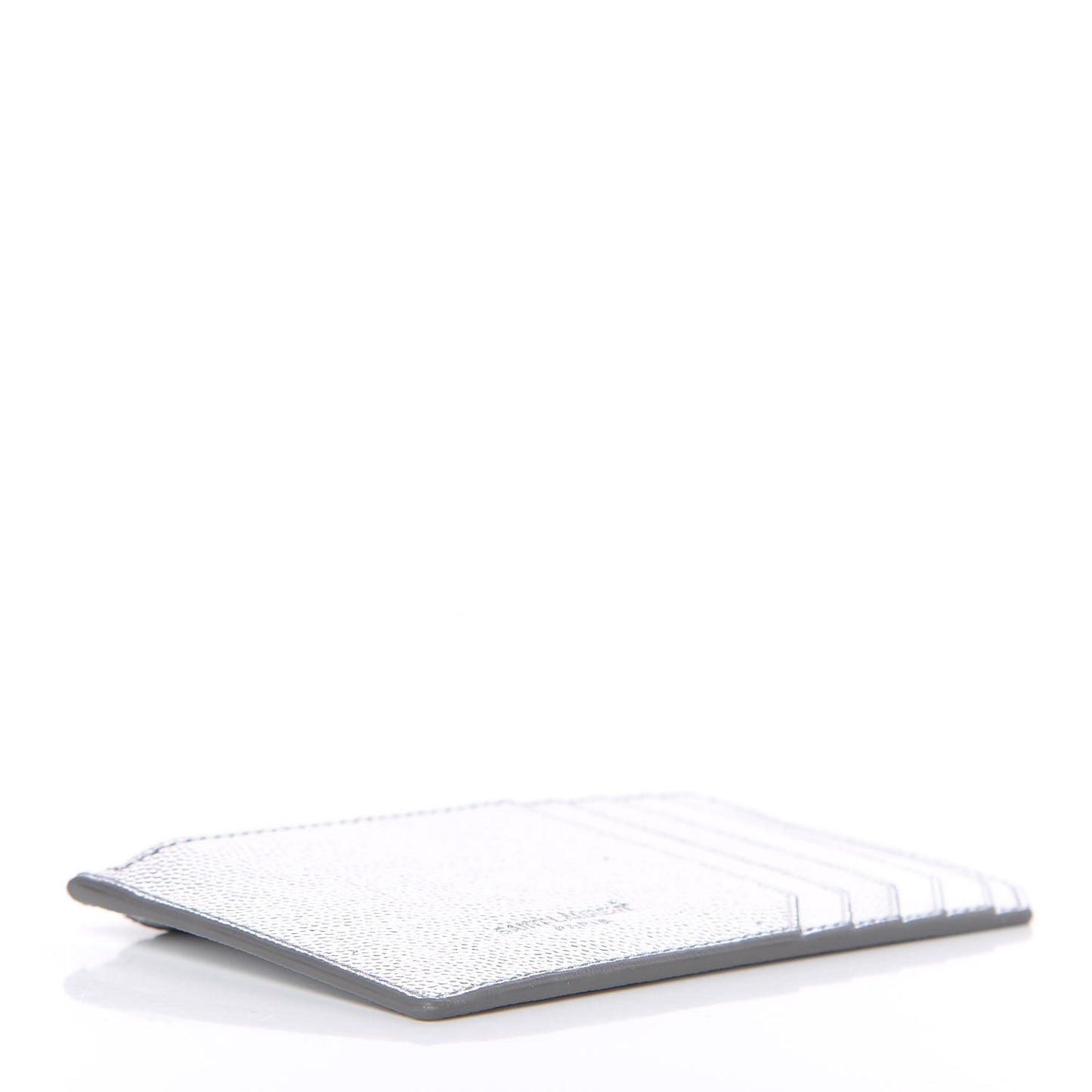 Grained Calfskin 5 Fragments Zip Pouch Card Holder Silver