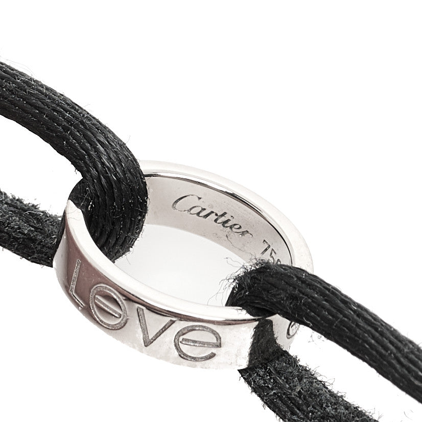Cartier 18K White Gold Charity LOVE Adjustable Cord Bracelet Black 3 of 5
