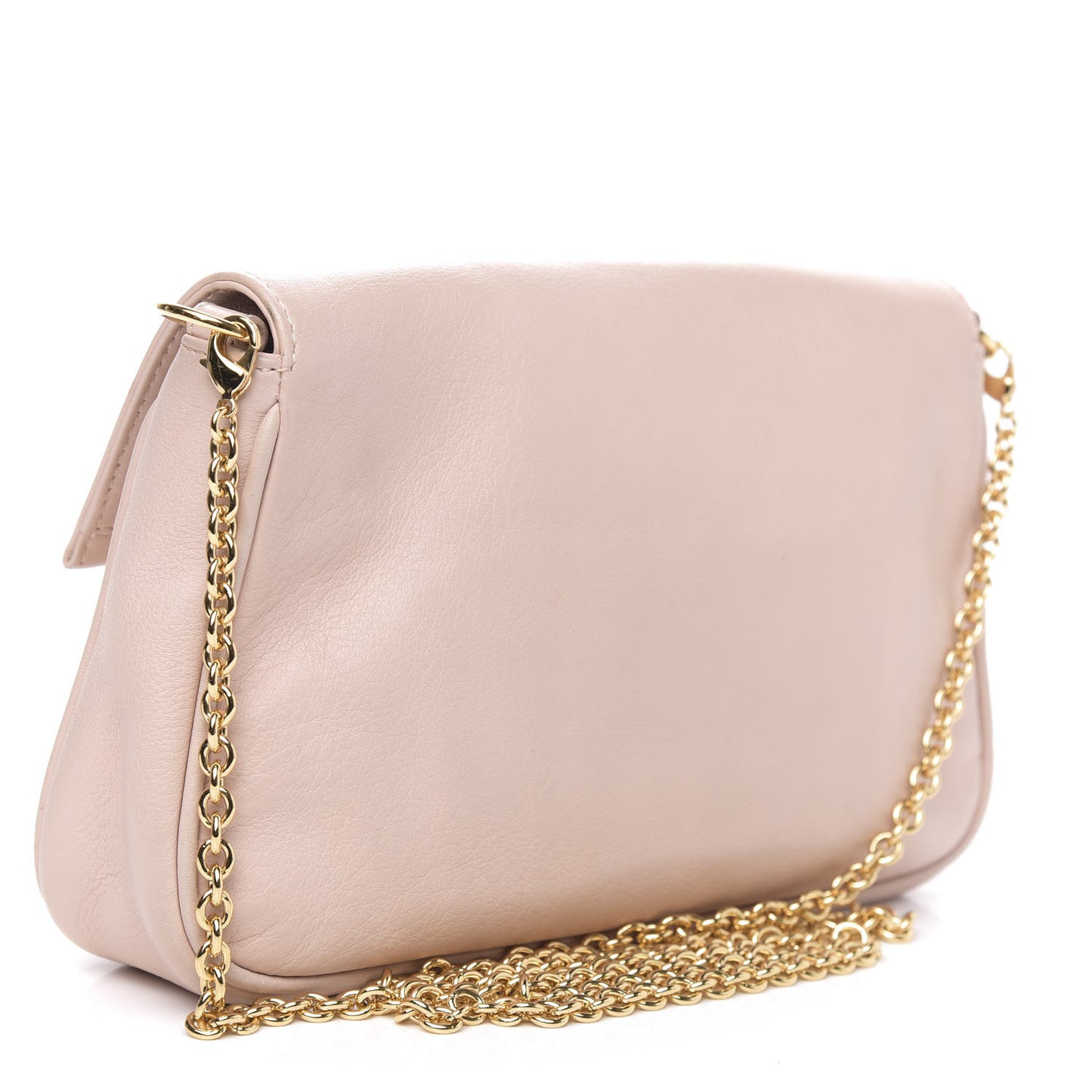 Vitello Flamingo Enamel Fendista Pouchette Crossbody Pale Pink