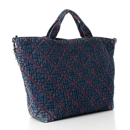 Chanel Denim Stitched Coco Beach Shopping Tote Blue 3 of 10