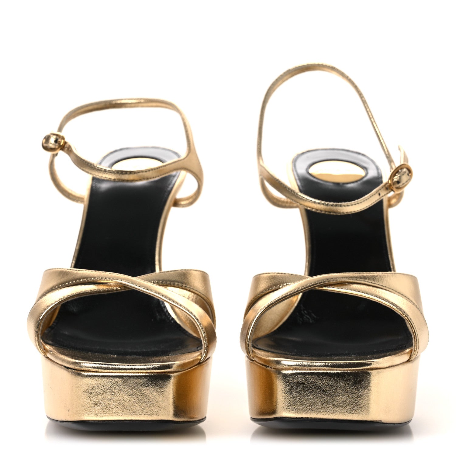 Saint Laurent Metallic Calfskin Debbie 85 Platform Sandals 38 Egypt Gold 3 3 of 13