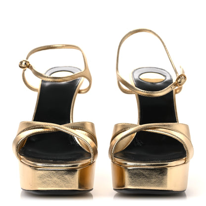 Saint Laurent Metallic Calfskin Debbie 85 Platform Sandals 38 Egypt Gold 3 3 of 13