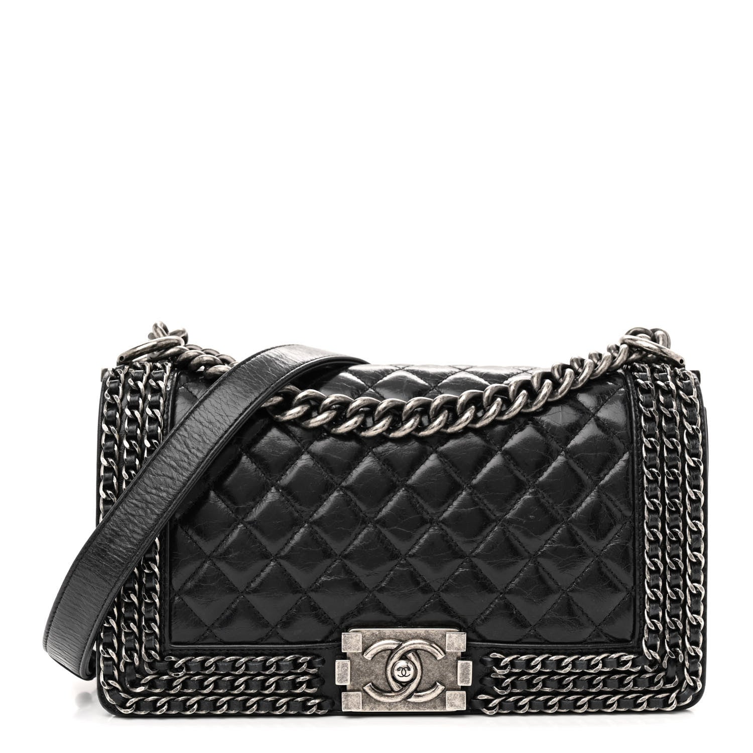Chanel Glazed Calfskin Quilted Medium Chain Around Boy Flap Black 1 of 14