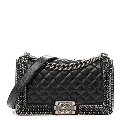Chanel Glazed Calfskin Quilted Medium Chain Around Boy Flap Black 1 of 14