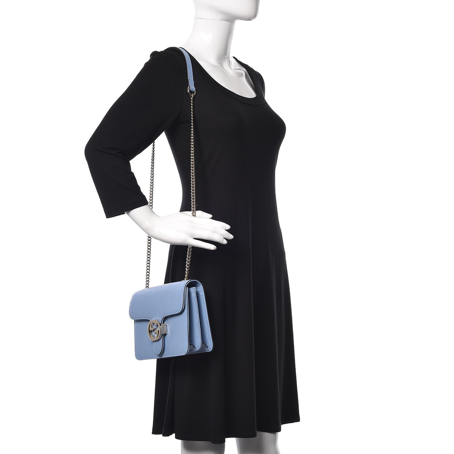 Dollar Calfskin Small Interlocking G Shoulder Bag Mineral Blue