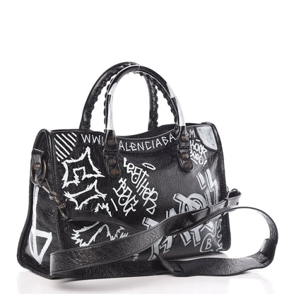 Balenciaga Agneau Classic Hardware Graffiti All Over S City Black 3 of 9