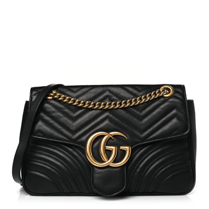 Gucci Calfskin Matelasse Medium GG Marmont Shoulder Bag Black 1 of 9