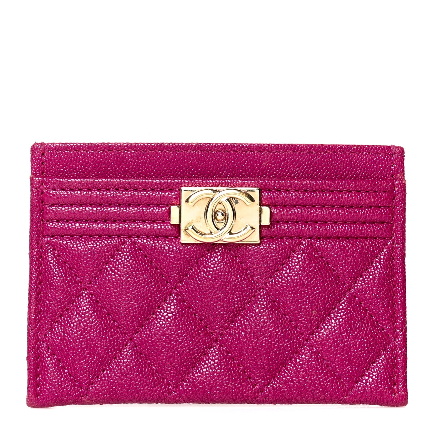 Caviar Quilted Boy Card Holder Fuchsia