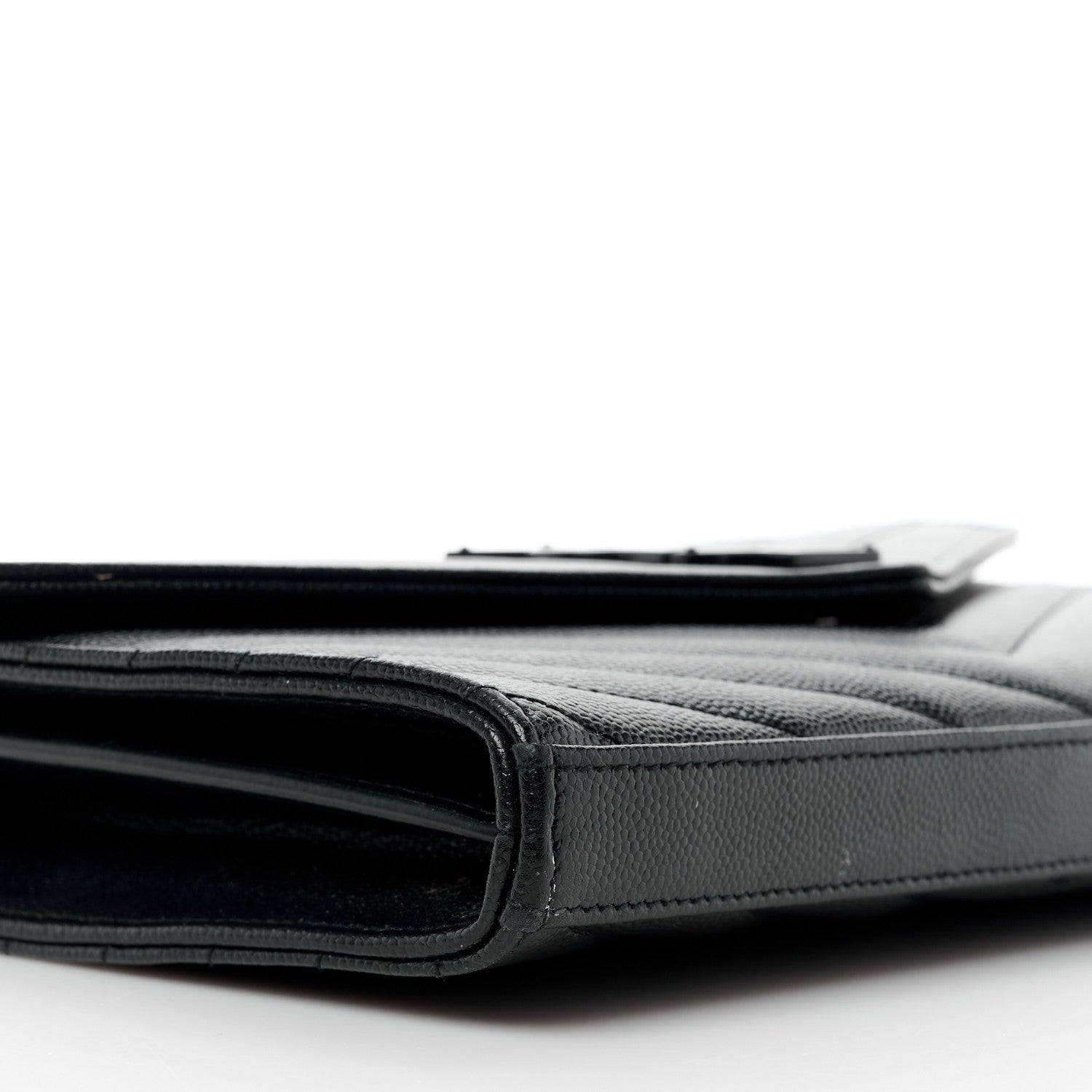 Saint Laurent Grain De Poudre Matelasse Chevron Monogram Monochrome Chain Wallet Black 9 of 15