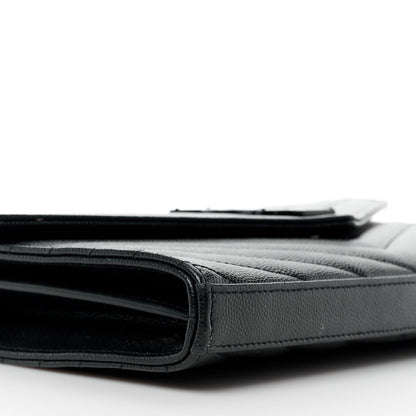 Saint Laurent Grain De Poudre Matelasse Chevron Monogram Monochrome Chain Wallet Black 9 of 15