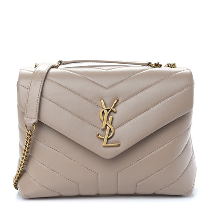 Saint Laurent Calfskin Y Quilted Monogram Small Loulou Chain Satchel Dark Beige 1 of 9
