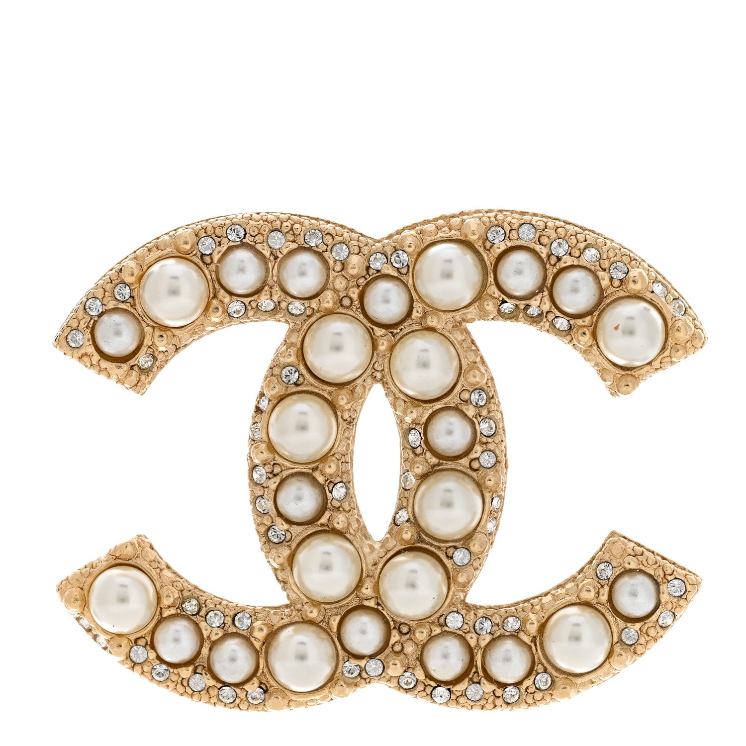 Chanel Metal Crystal Graduated Pearl CC Brooch Gold 1 of 5