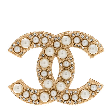 Chanel Metal Crystal Graduated Pearl CC Brooch Gold 1 of 5