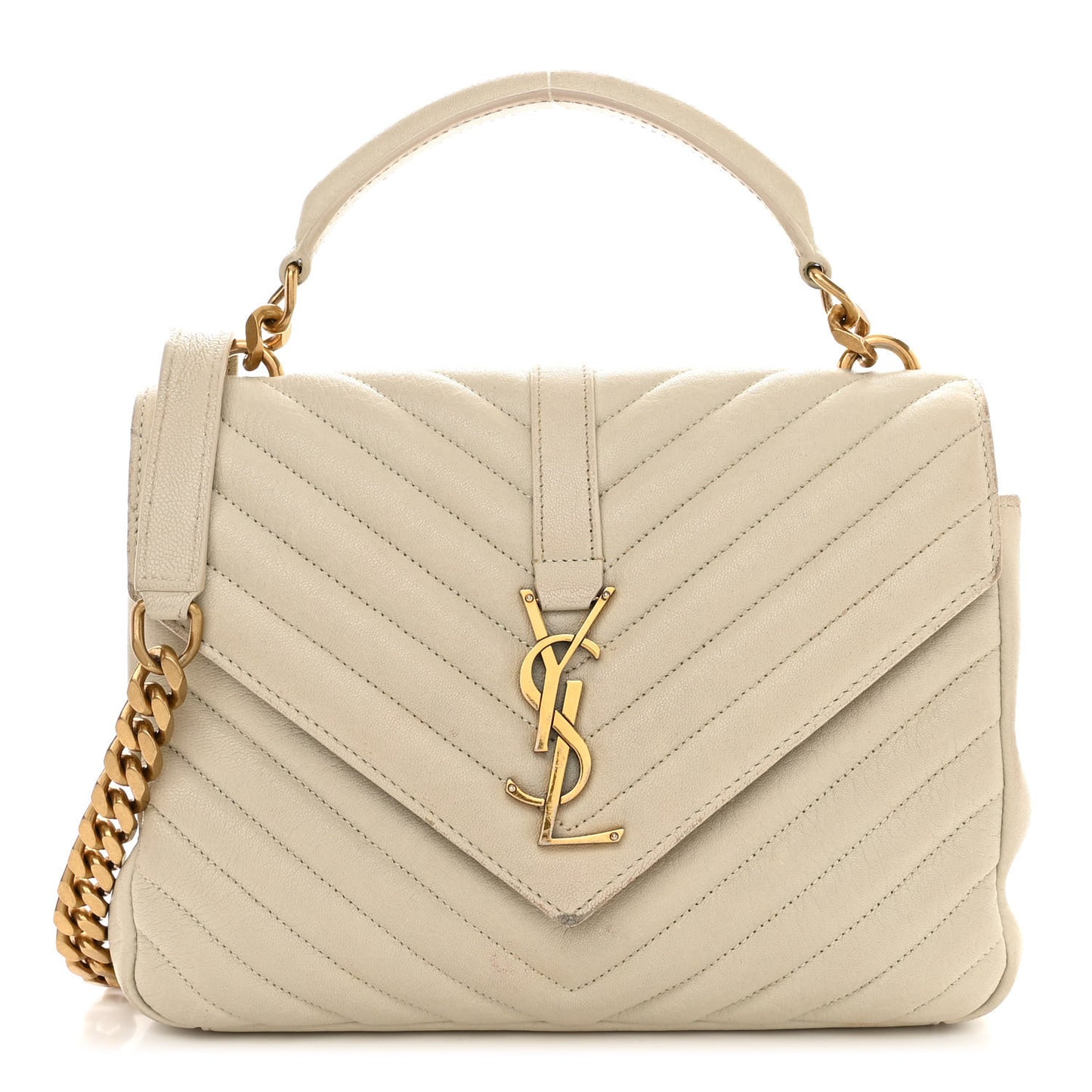 Sheepskin Matelasse Chevron Monogram Medium College Bag Crema Soft