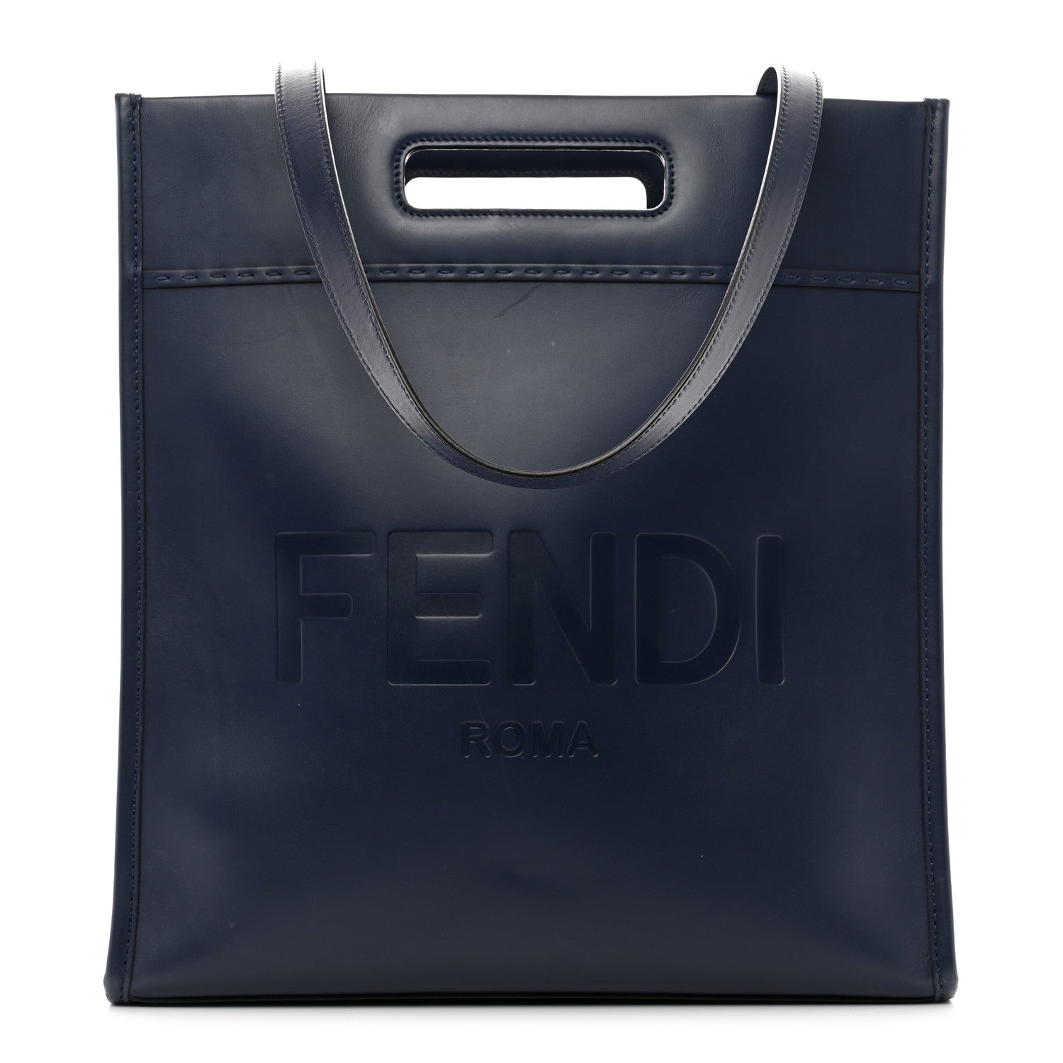 Fendi Vitello King Logo Embossed Shopping Tote Blueberry 1 of 11