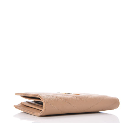 Saint Laurent Grain De Poudre Matelasse Chevron Monogram Zipped Two-Part Wallet Cork 4 of 9