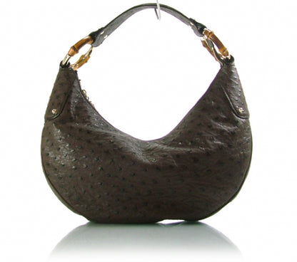 Gucci Ostrich Half Moon Bamboo Ring Hobo Brown 1 of 10
