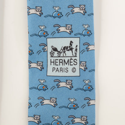 Hermes Silk Mecanichat Mens Neck Tie Ciel Craie Silex 5 of 6