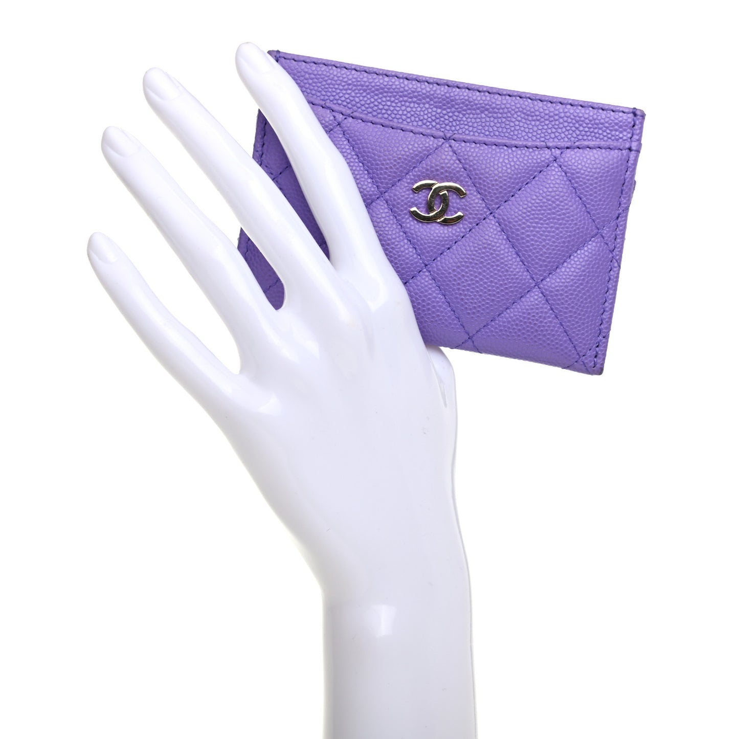 Caviar Quilted Card Holder Purple