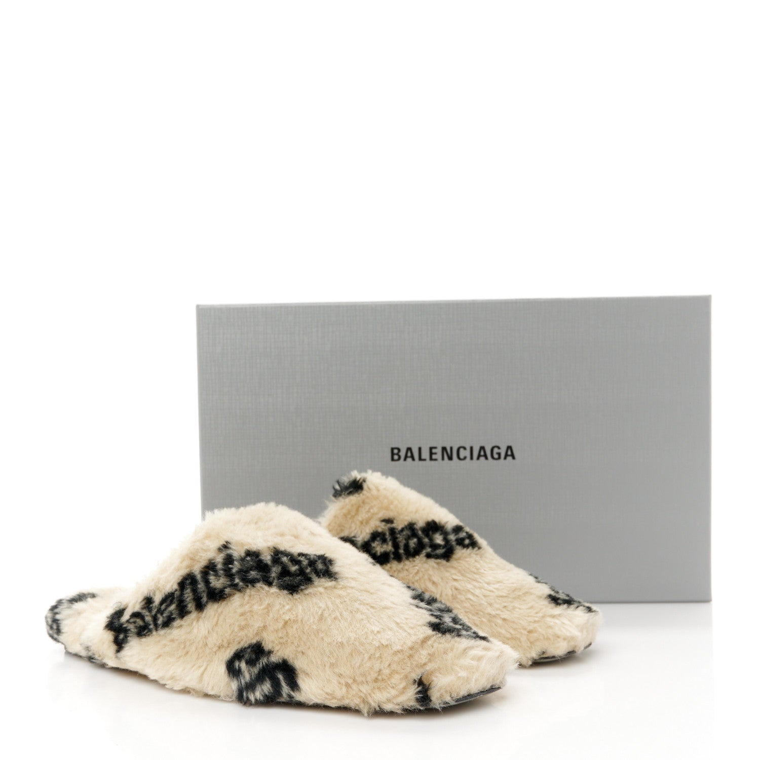 Balenciaga Faux Fur Allover Logo Teddy 5mm Mules 41 Beige Black 8 of 8
