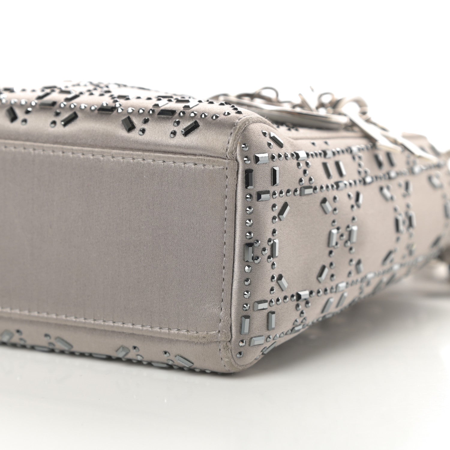 Christian Dior Satin Crystal Cannage Mini Lady Dior Gray 10 of 13