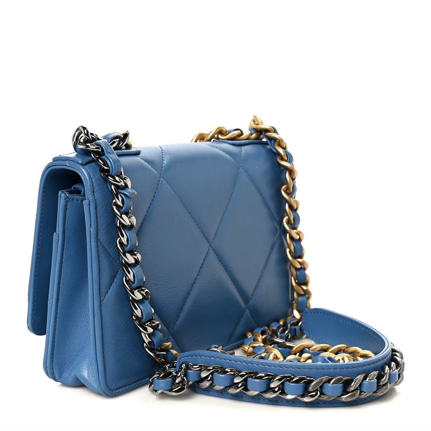 Chanel Lambskin Quilted Chanel 19 Wallet On Chain WOC Blue 3 of 12