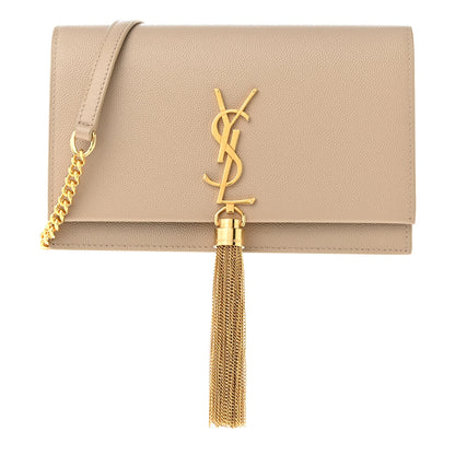 Saint Laurent Grain De Poudre Classic Monogram Kate Tassel Chain Wallet Dark Beige 1 of 10