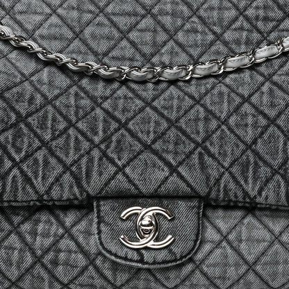 Chanel Denim Quilted Denimpression XXL Flap Grey Black 8 of 10