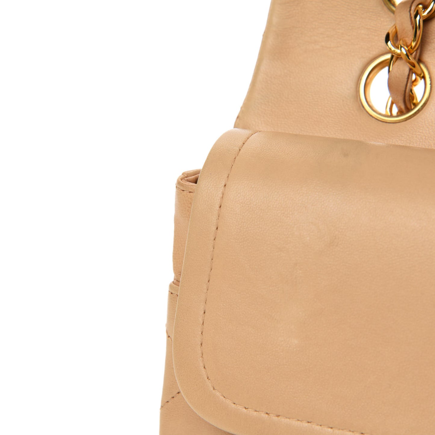 Lambskin Quilted Small Double Flap Beige