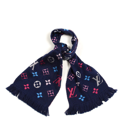 Louis Vuitton Wool Silk Rainbow Logomania Scarf Navy 1 of 3