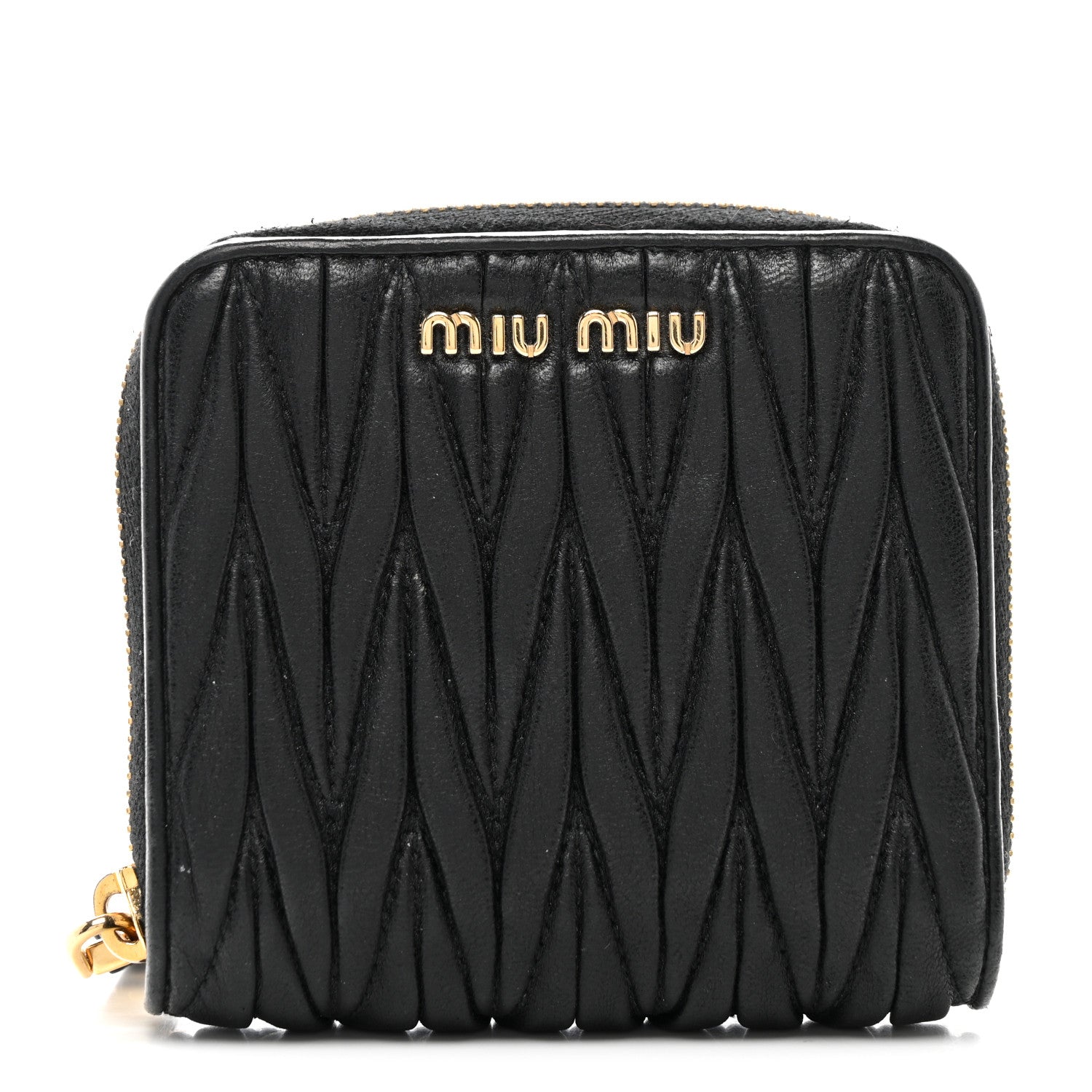 Miu Miu Nappa Matelasse Zip Around Compact Wallet Black 1 of 10