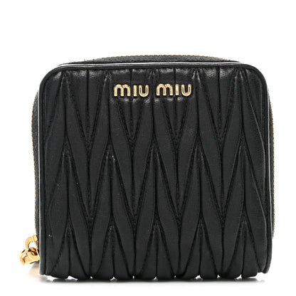 Miu Miu Nappa Matelasse Zip Around Compact Wallet Black 1 of 10